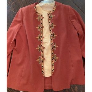 Vintage Bob Mackie Burnt Orange Suit, Blazer Pants 2 Gold Sparkle Shells Size L